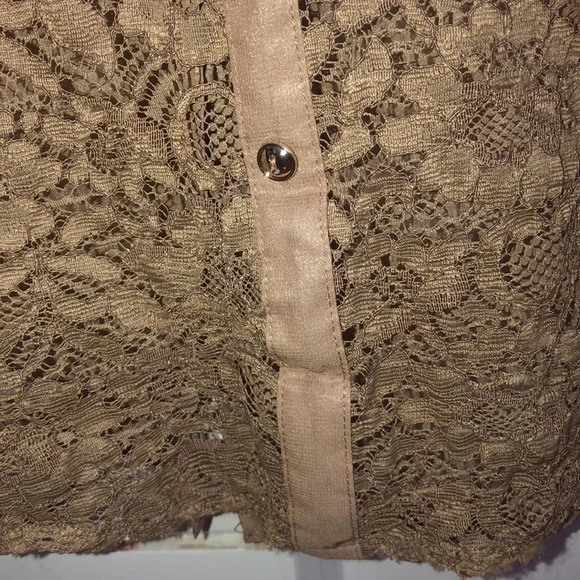 Chocolate Sleeveless Top Sheer Lace Button Down Blouse Brown Size L - Picture 4 of 6